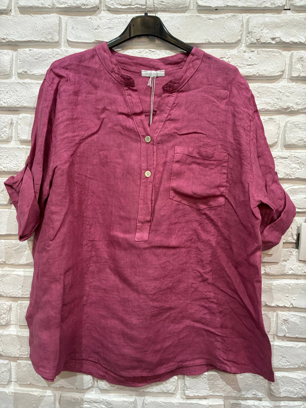 Casual blouse with linen pocket 610562 100% linen