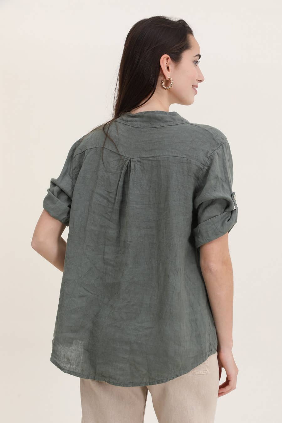 Casual blouse with linen pocket 610562 100% linen