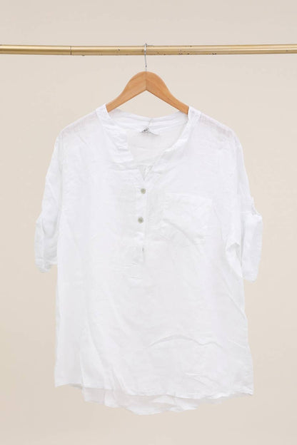 Casual blouse with linen pocket 610562 100% linen