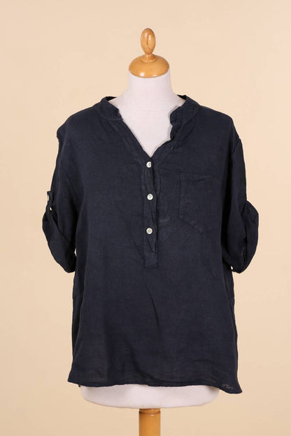 Casual blouse with linen pocket 610562 100% linen