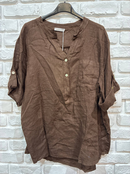 Casual blouse with linen pocket 610562 100% linen
