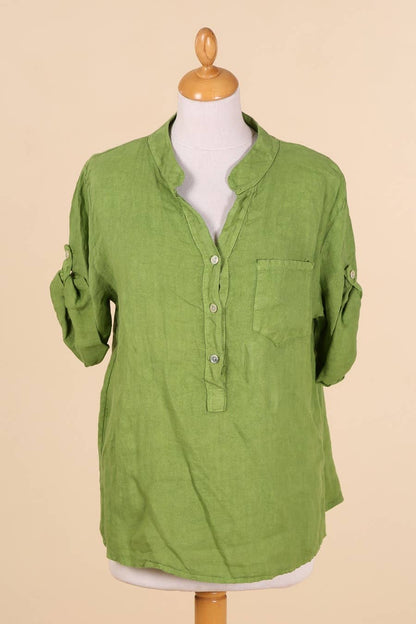 Casual blouse with linen pocket 610562 100% linen
