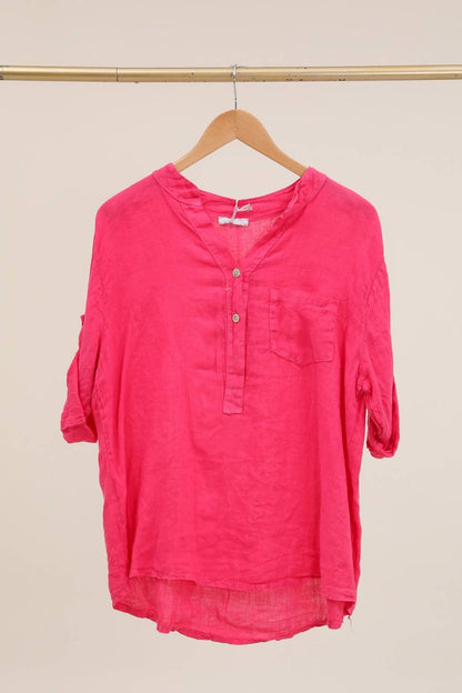 Casual blouse with linen pocket 610562 100% linen