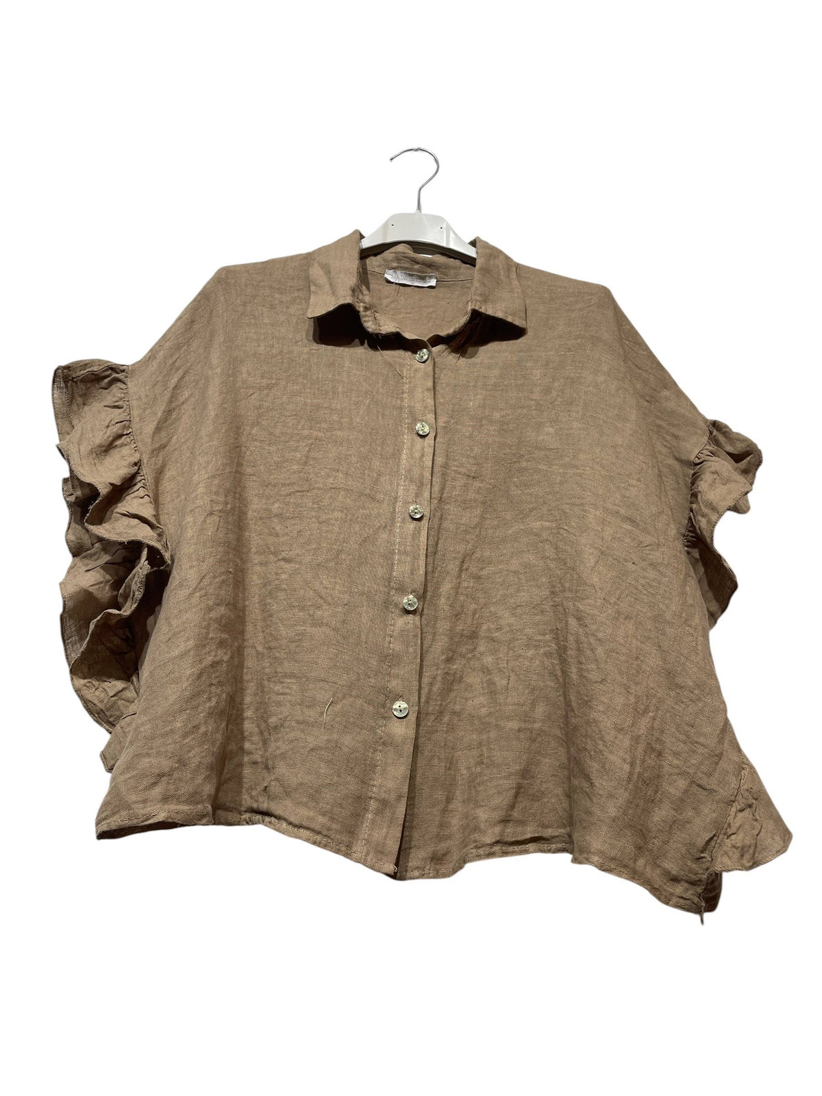 LINEN SHIRT WITH SIDE RUFFLES