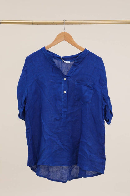 Casual blouse with linen pocket 610562 100% linen