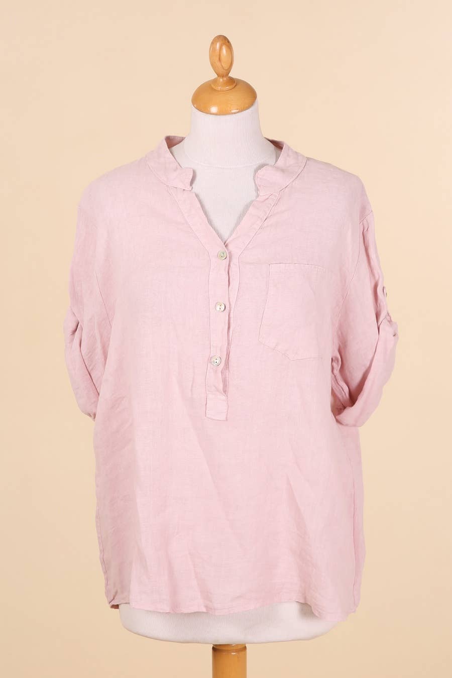 Casual blouse with linen pocket 610562 100% linen