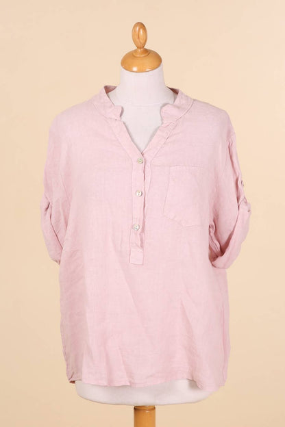 Casual blouse with linen pocket 610562 100% linen