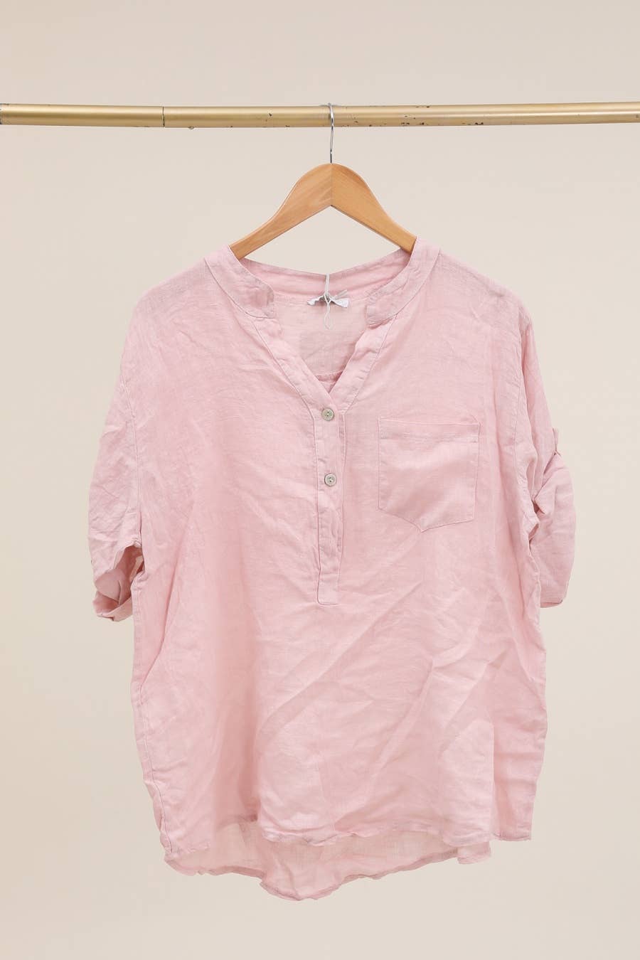 Casual blouse with linen pocket 610562 100% linen