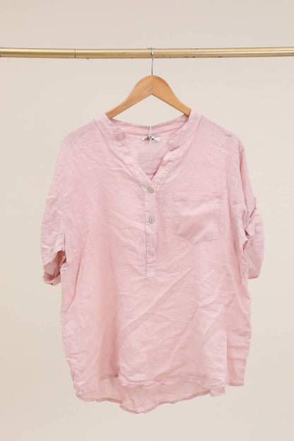 Casual blouse with linen pocket 610562 100% linen