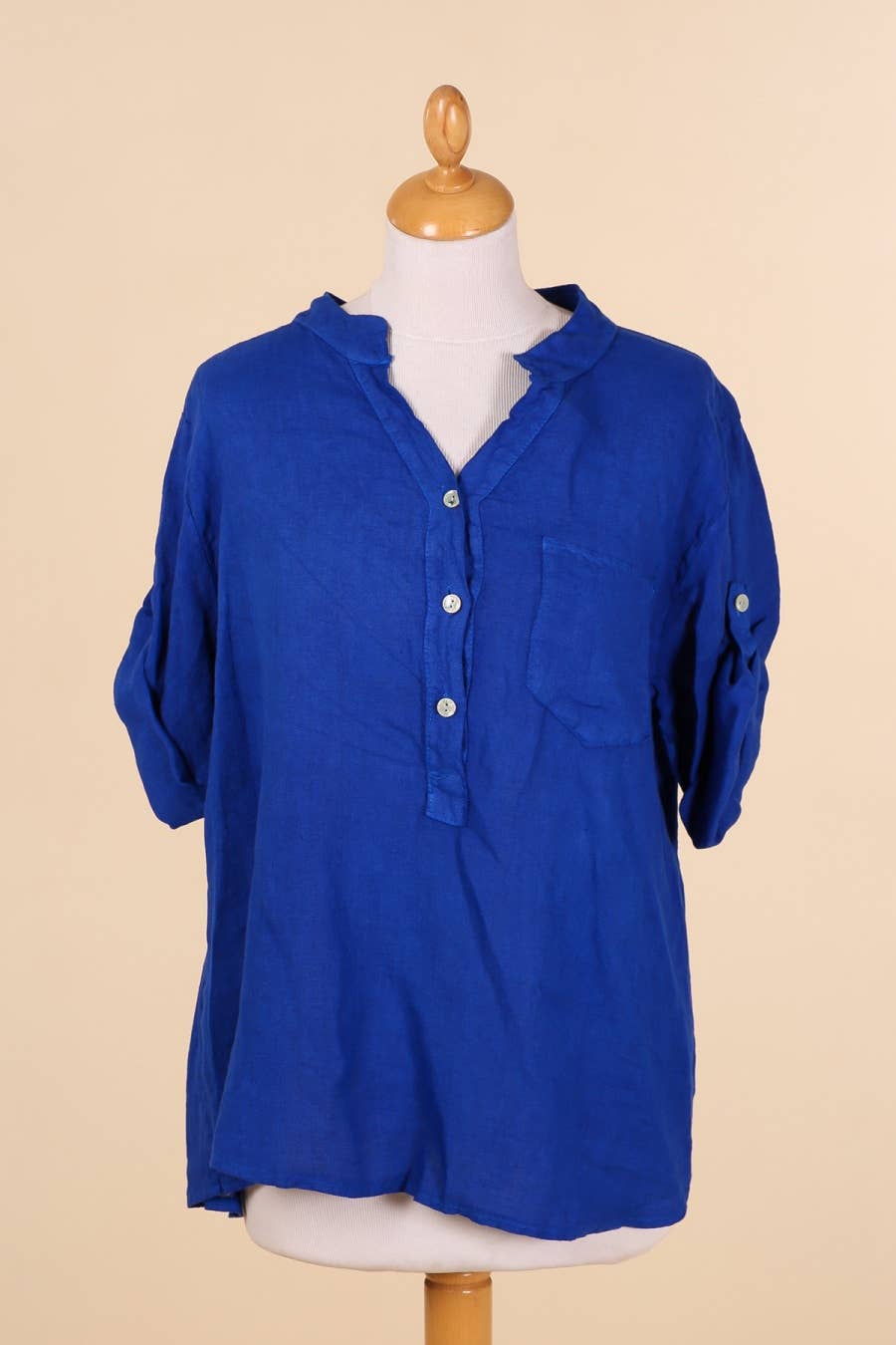 Casual blouse with linen pocket 610562 100% linen