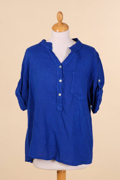 Casual blouse with linen pocket 610562 100% linen