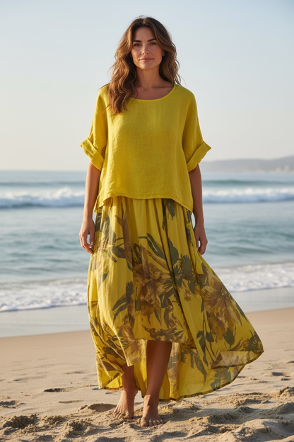 TWO-PIECE DRESS   OUTER: LINEN, LINING: COTTON