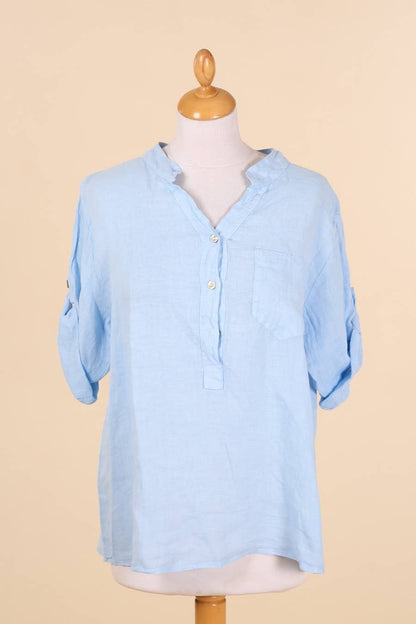 Casual blouse with linen pocket 610562 100% linen