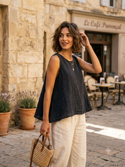 9925B REVERSIBLE VEST OR TOP, IN LINEN WITH BUTTONS