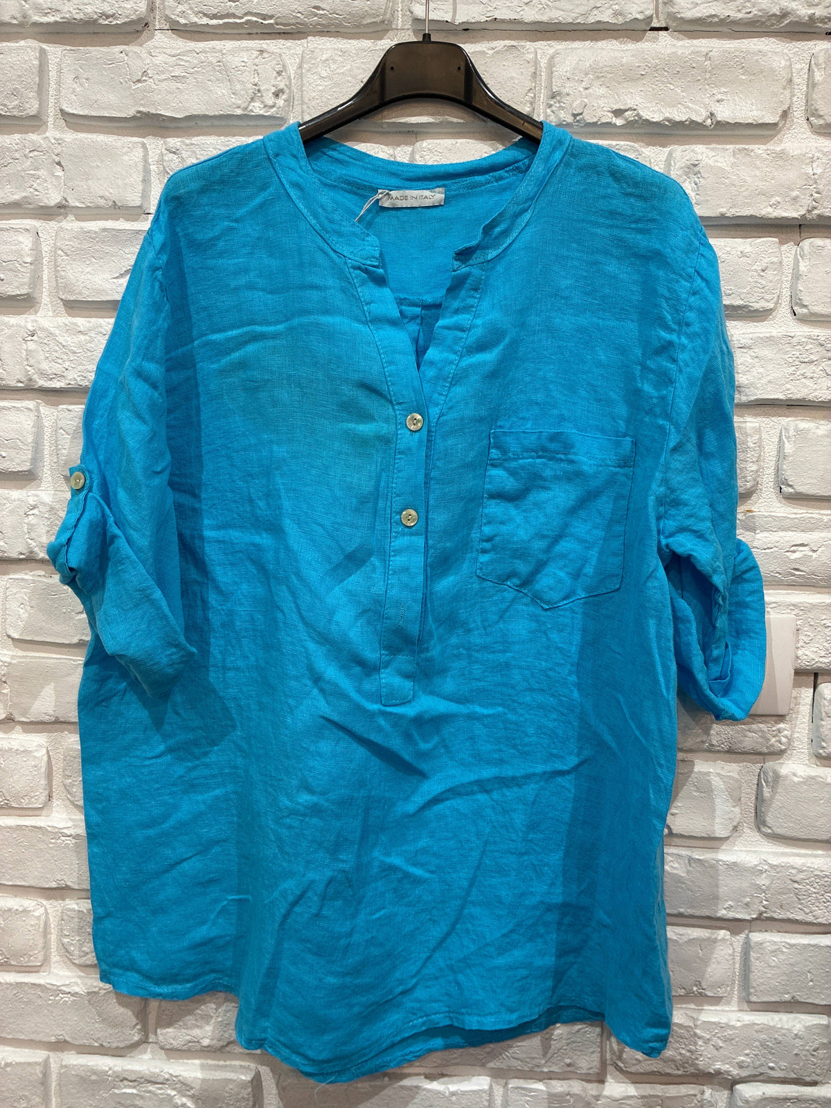Casual blouse with linen pocket 610562 100% linen