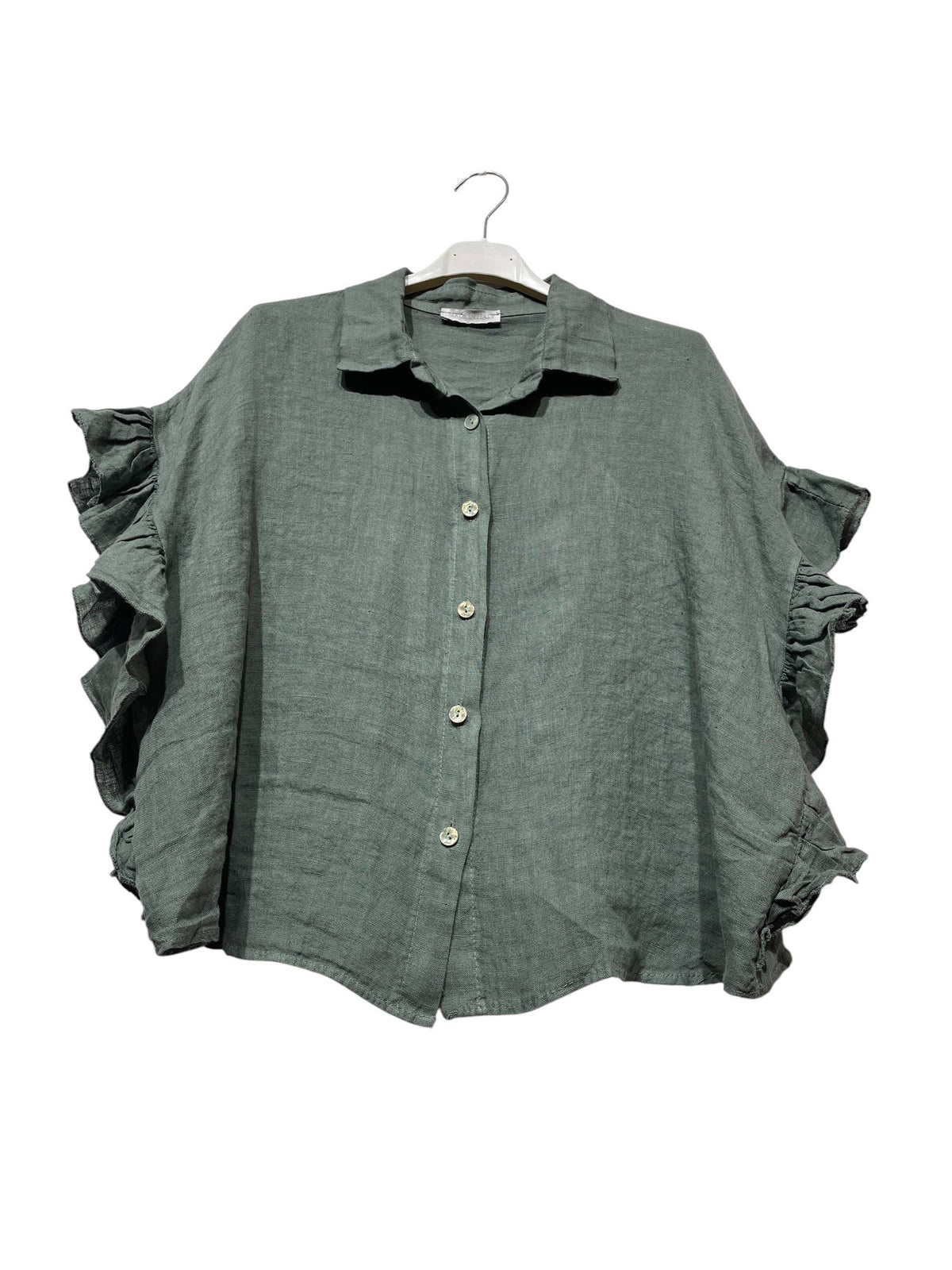 LINEN SHIRT WITH SIDE RUFFLES