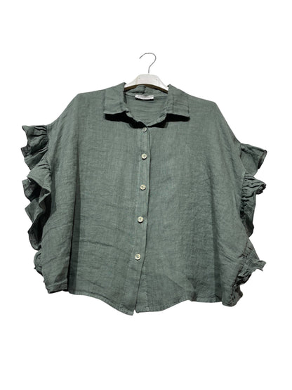 LINEN SHIRT WITH SIDE RUFFLES