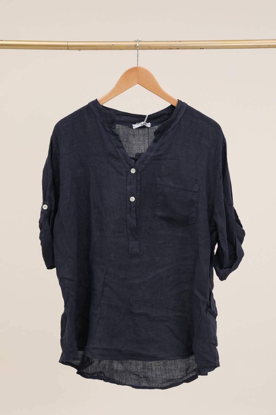 Casual blouse with linen pocket 610562 100% linen