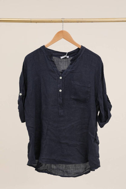 Casual blouse with linen pocket 610562 100% linen
