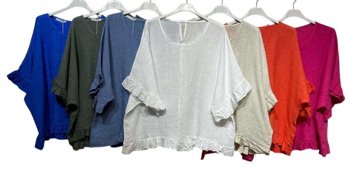 04701 BLOUSE 100% LINEN: Red