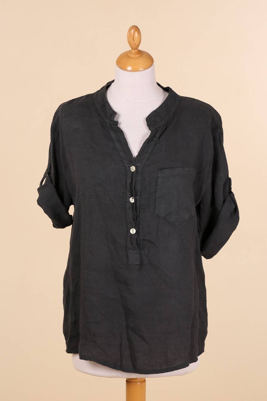 Casual blouse with linen pocket 610562 100% linen