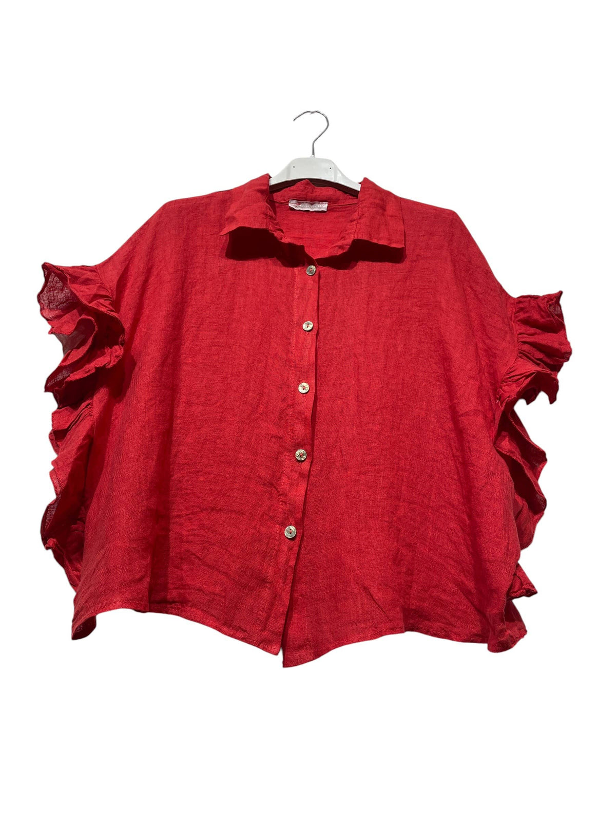 LINEN SHIRT WITH SIDE RUFFLES