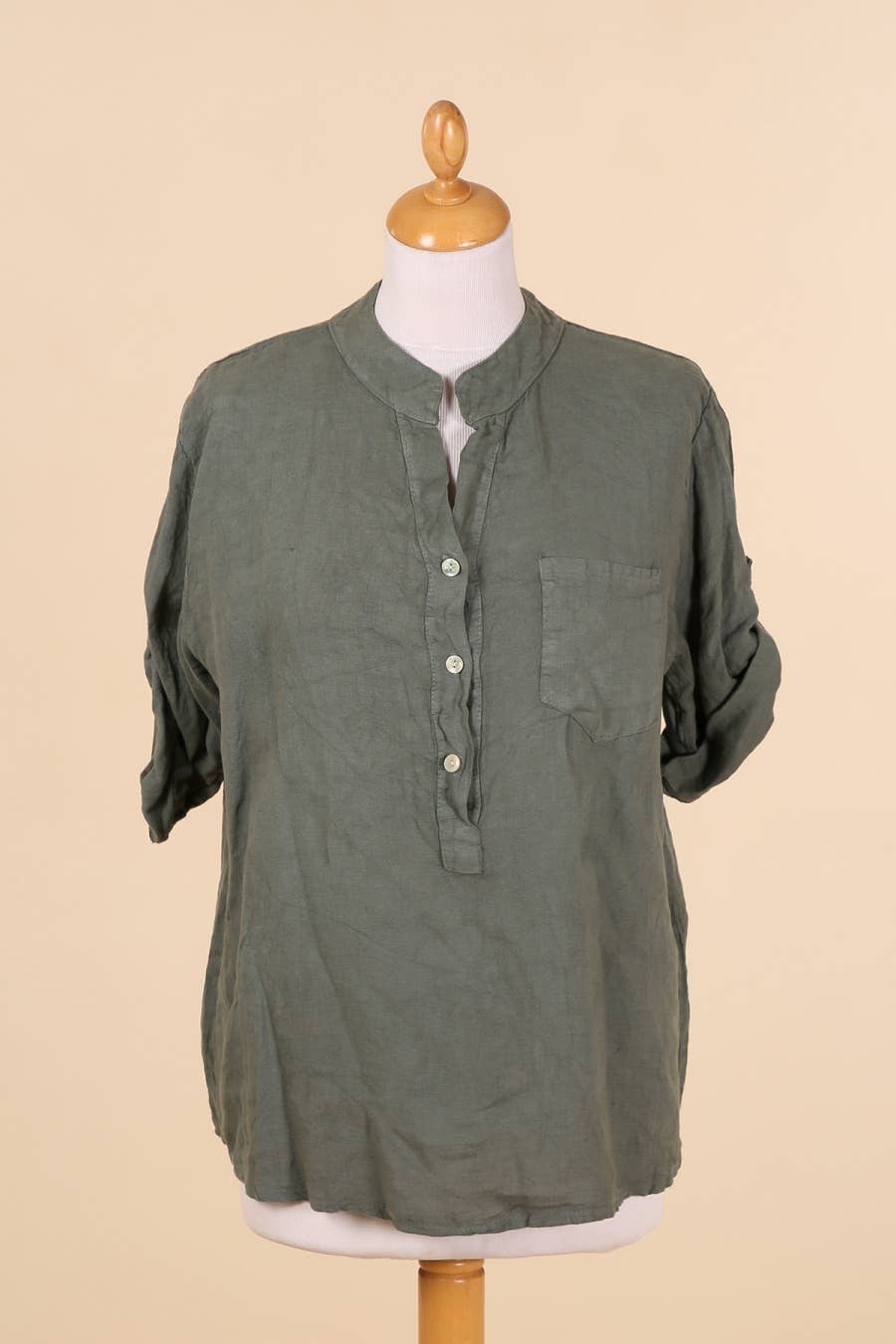 Casual blouse with linen pocket 610562 100% linen