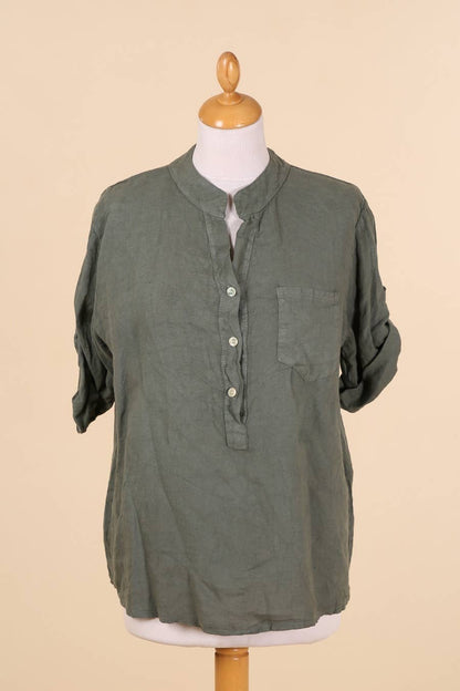 Casual blouse with linen pocket 610562 100% linen