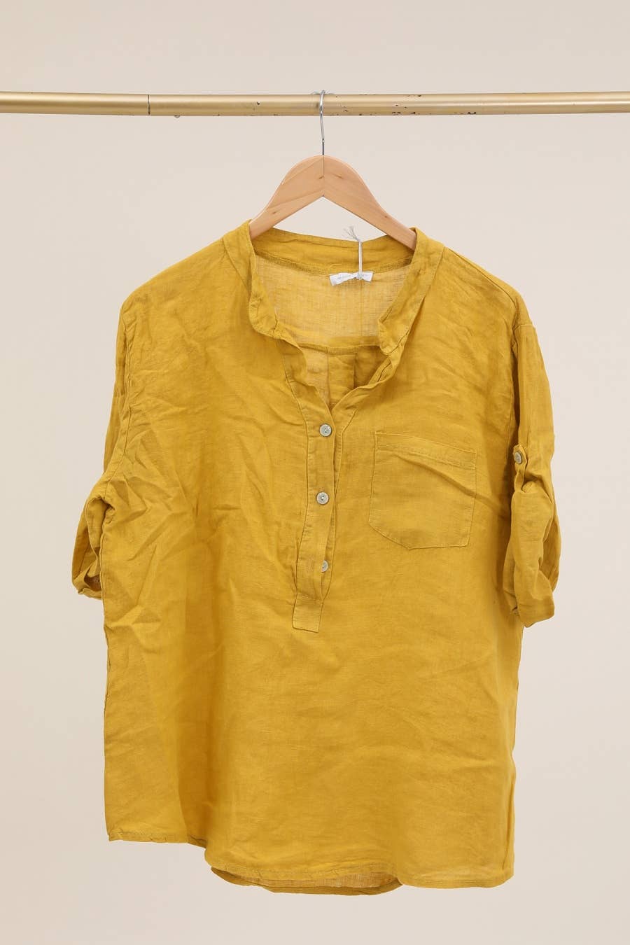 Casual blouse with linen pocket 610562 100% linen