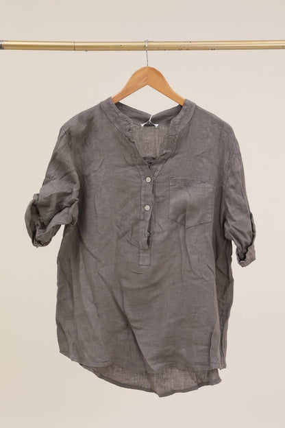 Casual blouse with linen pocket 610562 100% linen
