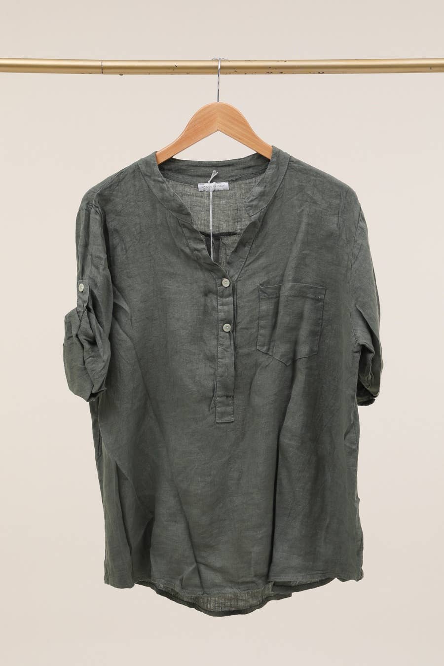 Casual blouse with linen pocket 610562 100% linen