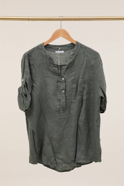 Casual blouse with linen pocket 610562 100% linen