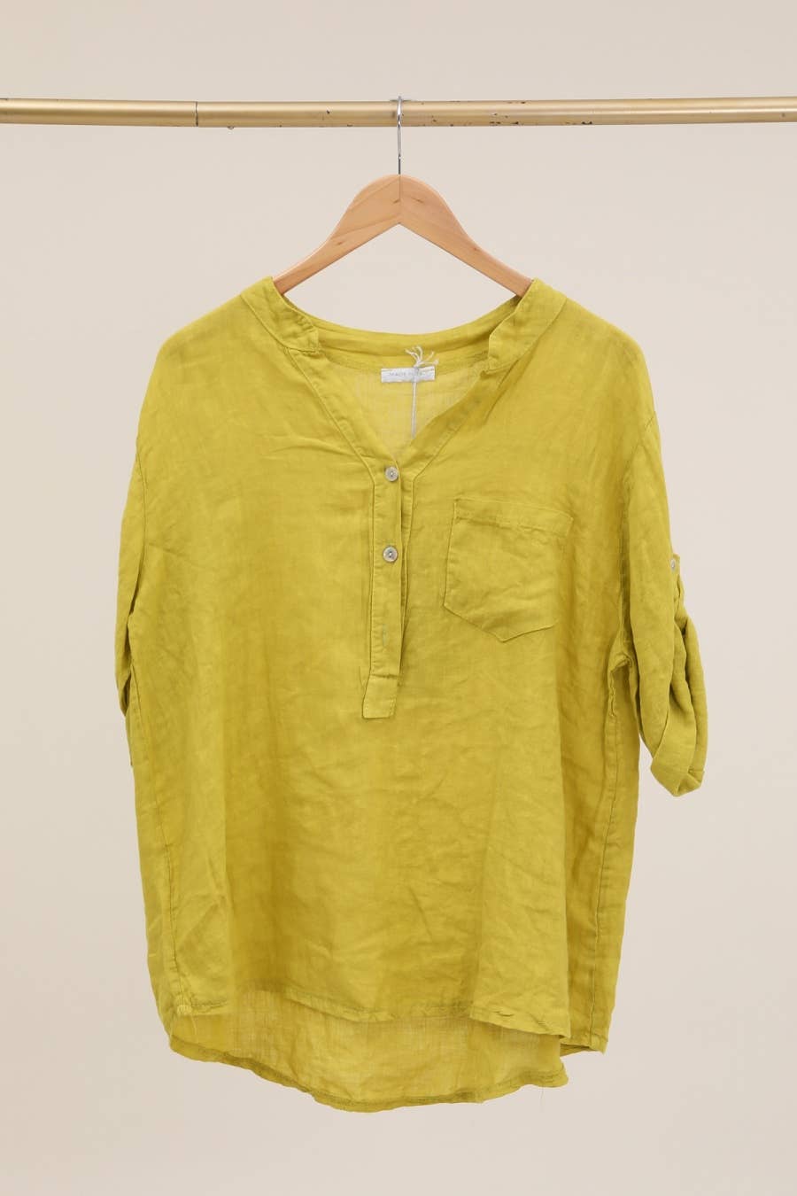 Casual blouse with linen pocket 610562 100% linen