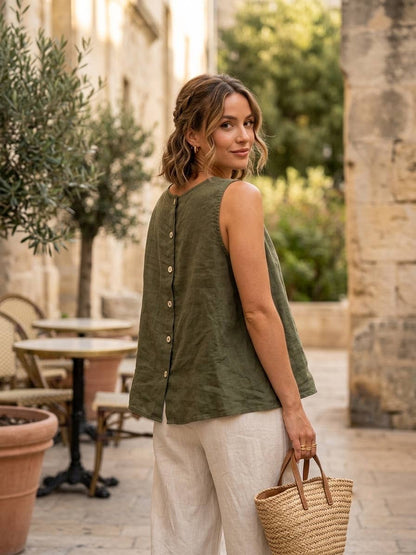 9925B REVERSIBLE VEST OR TOP, IN LINEN WITH BUTTONS