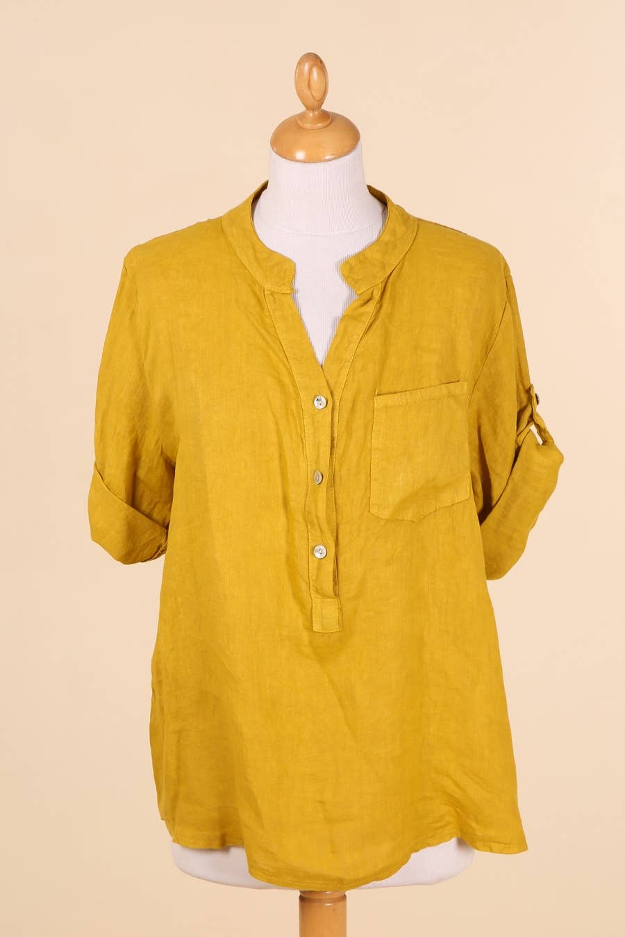Casual blouse with linen pocket 610562 100% linen