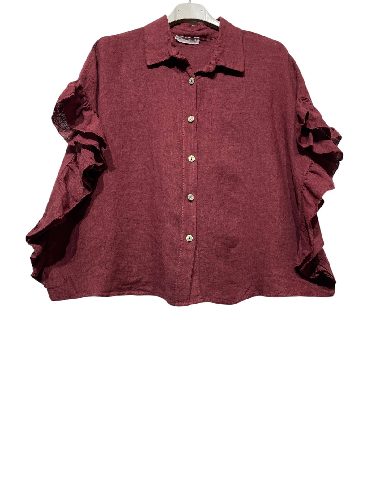 LINEN SHIRT WITH SIDE RUFFLES