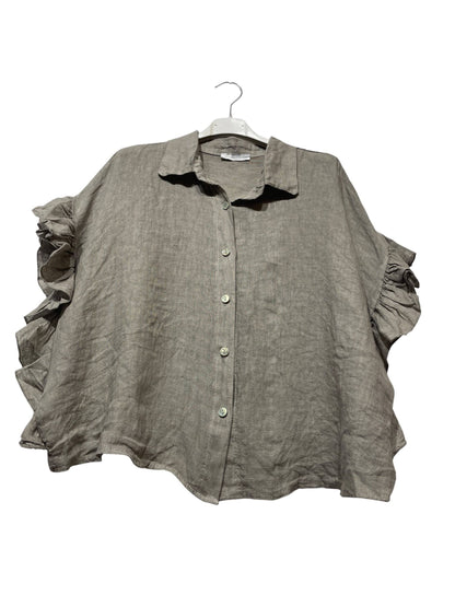 LINEN SHIRT WITH SIDE RUFFLES