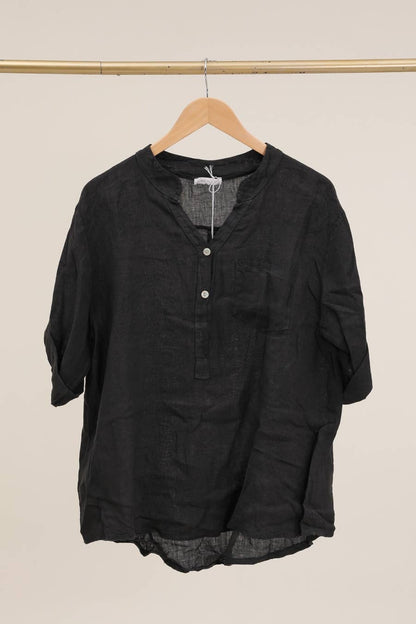 Casual blouse with linen pocket 610562 100% linen