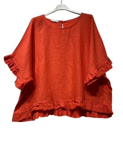 04701 BLOUSE 100% LINEN: Red