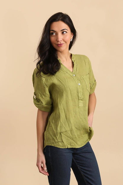 Casual blouse with linen pocket 610562 100% linen