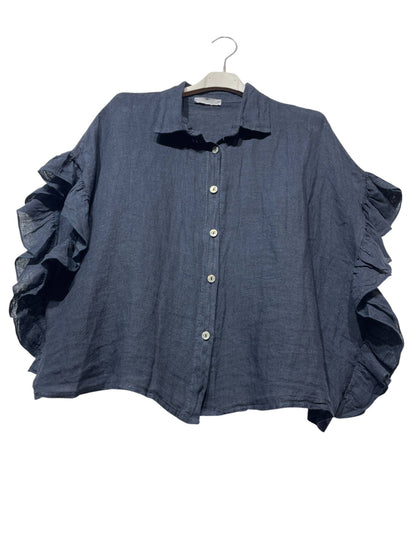 LINEN SHIRT WITH SIDE RUFFLES