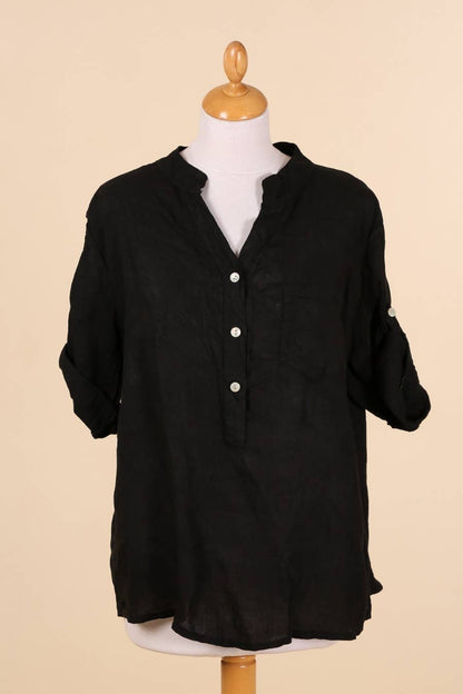 Casual blouse with linen pocket 610562 100% linen