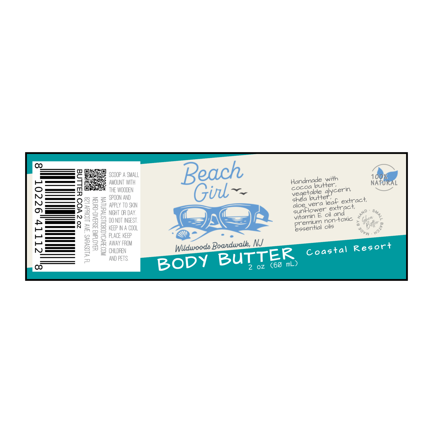 Beach Girl Body Butter 2 oz Coastal Resort Label