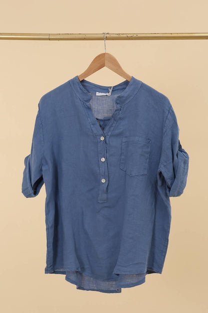 Casual blouse with linen pocket 610562 100% linen