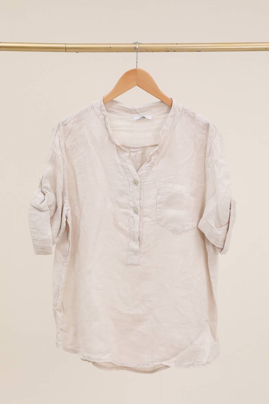 Casual blouse with linen pocket 610562 100% linen