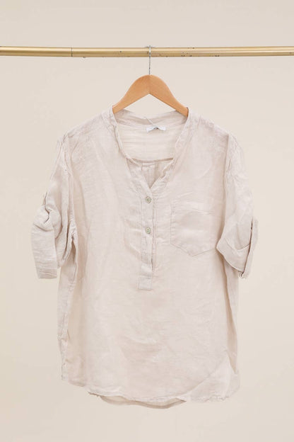 Casual blouse with linen pocket 610562 100% linen