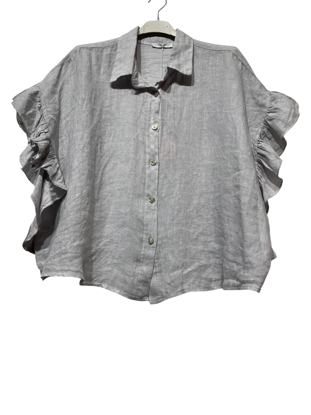 LINEN SHIRT WITH SIDE RUFFLES
