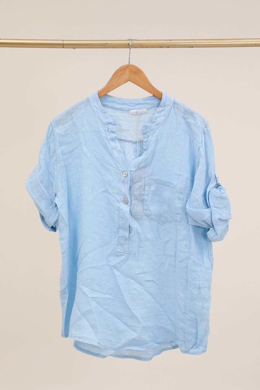 Casual blouse with linen pocket 610562 100% linen