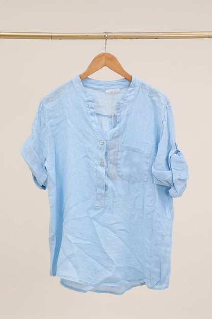 Casual blouse with linen pocket 610562 100% linen