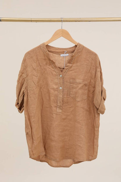Casual blouse with linen pocket 610562 100% linen